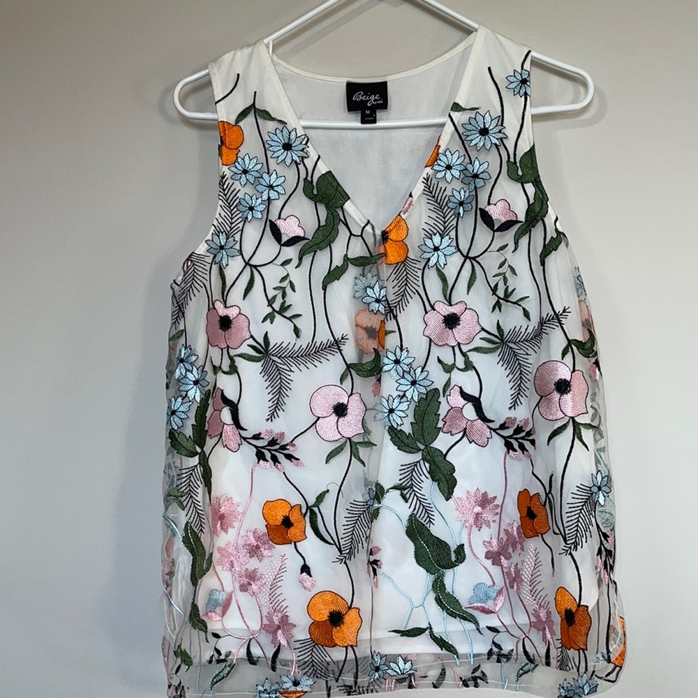 Beige by Eci embroidered sleeveless top